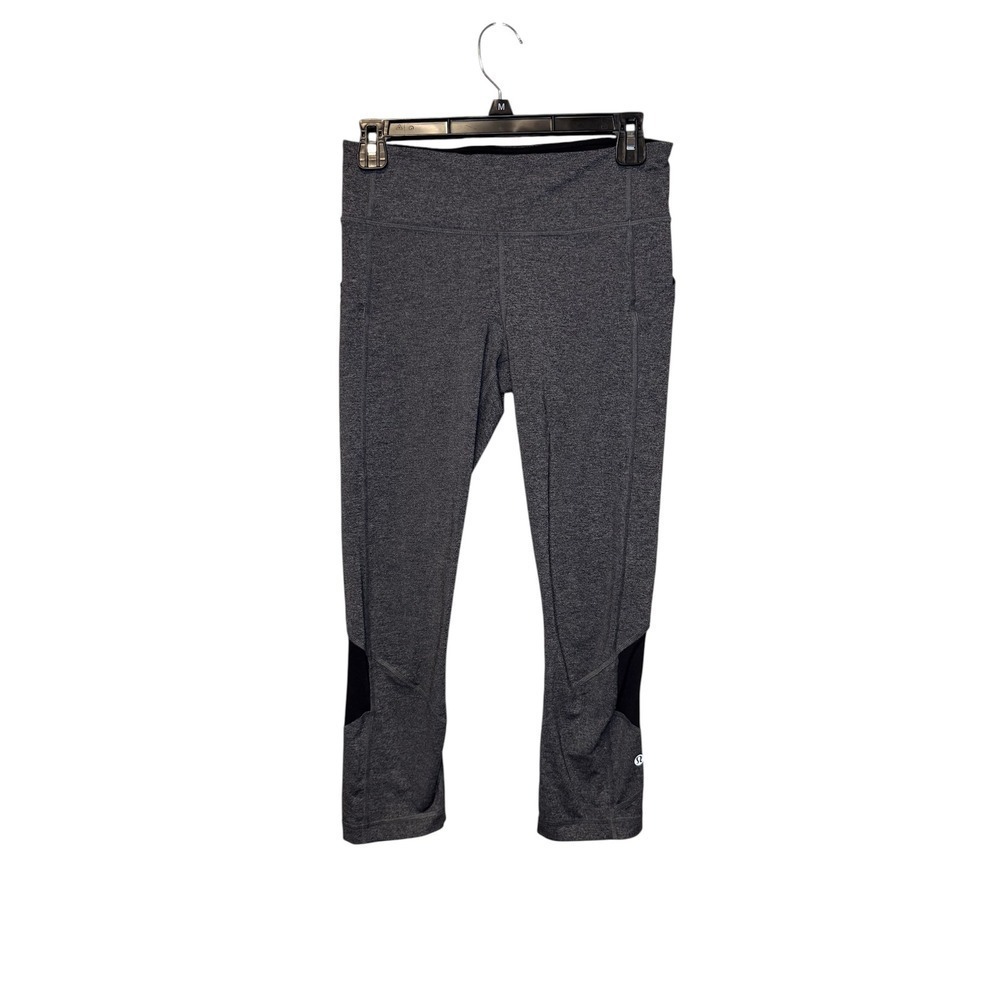Lululemon Womens Gray Black Crop Leggings Athletic Yoga Pants Size 6